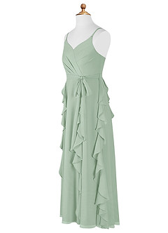 Azazie Peyton Junior Agave A-Line V-Neck Cascading Ruffles Chiffon Dress image8