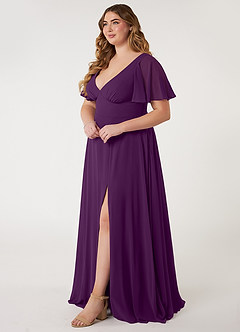 Azazie Kimber Bridesmaid Dresses Grape A-Line Flounce Sleeve Chiffon Dress image7