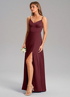 Azazie Talina Bridesmaid Dresses Cabernet A-Line Stretch Satin Dress image4