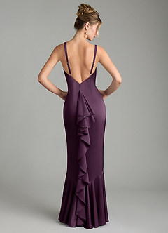 Azazie Tamera Robes de demoiselle d'honneur Robe Sirène en Satin extensible Plissé Prune image1