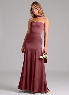 Azazie Shiloh Vestidos de damas de honor Vestido de Rosa Del Desierto de Satén Elástico de Corte Sirena Convertible con Sin tirantes image6
