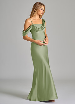 Azazie Celina Bridesmaid Dresses Dusty Sage Sheath Off the Shoulder Stretch Satin Dress image6