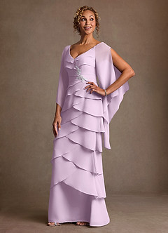 Azazie Arabinda Mother of the Bride Dresses Frosted Lilac Sheath Ruched Chiffon Dress image3