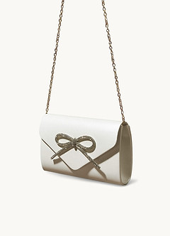 front Bolso clutch con diamantes de imitación y decoración de lazo