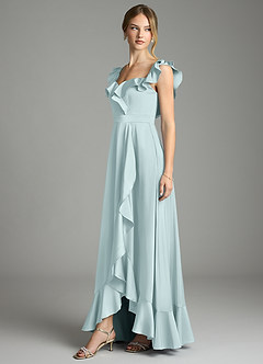 Azazie Lyra Vestidos de damas de honor Vestido de Neblina de Satén Elástico de Corte en A Convertible con Vestidos sin tirantes image4