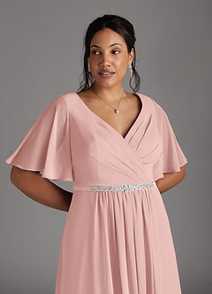 Azazie Tricia Abiti per la Madre della Sposa Abito A-Line in Chiffon con Scollo a V a Pieghe Rosa Cipria image9