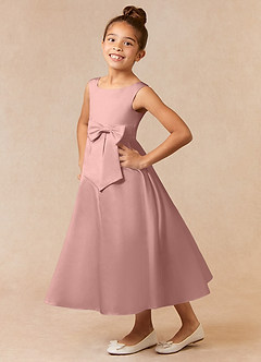 Azazie Lindy Blumenmädchenkleider A-Linie Plissee Matte Satin Kleid Roségold image1