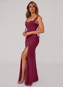 Barbie ♥ Azazie Brautjungfernkleider Meerjungfrau-Linie Korsett Chiffon Kleid Maulbeerrot image4