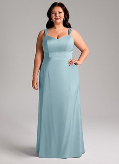 Azazie Denice Bridesmaid Dresses Moody Blue Sheath Pleated Stretch Satin Dress image8