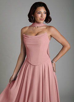 Azazie Ira Vestidos de damas de honor Vestido Rosa Polvorienta de Gasa de Línea A con Corsé image7