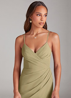 Azazie Maci Bridesmaid Dresses Moss Green Sheath Pleated Chiffon Dress image5