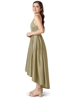 Azazie Jemima Junior A-Linie mit Taschen Stretch-Satin Kleid Moosgrün image3