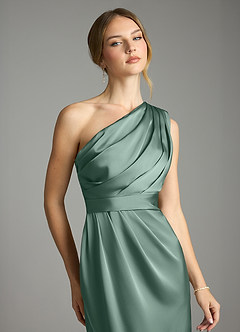 Azazie Emorie Venta Final Vestido de Eucalipto de Satén Elástico de Corte Recto con Hombro unilateral image2