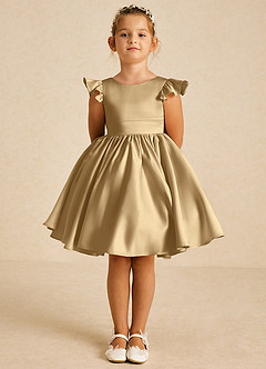 Azazie Tootsie Flower Girl Dresses Gold A-Line Bow Matte Satin Dress image3