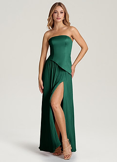Azazie Tierney Bridesmaid Dresses Emerald A-Line Strapless Chiffon Convertible Dress image6
