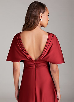 Azazie Pamela Robes de demoiselle d'honneur Robe Trapèze en Satin extensible Plissée Écarlate image6