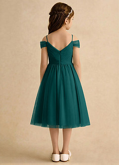 Azazie Lila Girls Formal Robe Demoiselle D'honneur Fillette Robe Trapèze en Tulle Épaule décolletée Paon image2