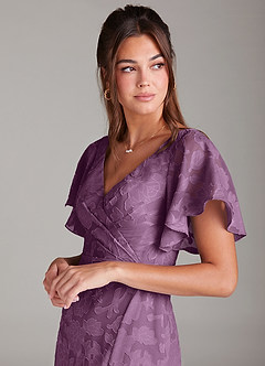 Azazie Ambrosia Jurken voor bruidsmeisjes Jurk van Bloemen Burn-out met A-Lijn Geplooid Blauweregen image6