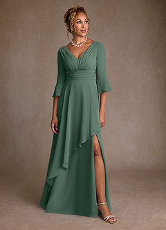 Azazie Eire Kleider für die Brautmutter A-Linie Plissee Chiffon Kleid Eukalyptus image4