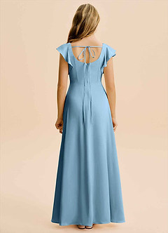 Azazie Bondi Junior Steel Blue A-Line Side Slit Stretch Satin Dress image2