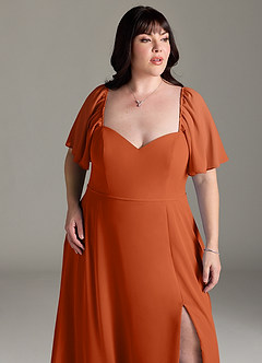Azazie Chloe Vestidos de damas de honor Vestido de Naranja Quemada de Gasa de Corte en A con Escote de Corazón image12