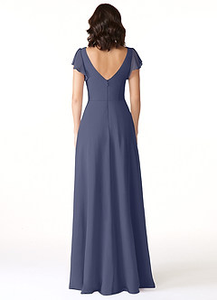 Azazie Omari Robes de demoiselle d'honneur Robe Trapèze en Mousseline de soie Bleu Orageux image2