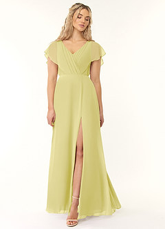 Azazie Rylee Bridesmaid Dresses Lemon Sorbet A-Line Pleated Chiffon Dress image1