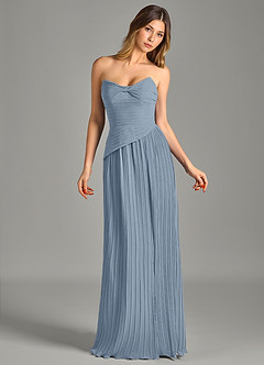 Azazie Becka Bridesmaid Dresses Dusty Blue A-Line Strapless Chiffon Dress image4