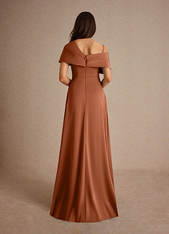 Azazie Milton At-home Try On Dresses Copper A-Line Pleated Stretch Satin Dress image4