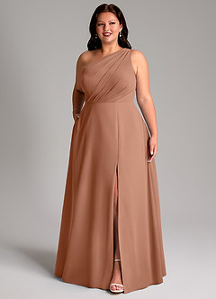 Azazie Phaedra Robes de demoiselle d'honneur Robe Trapèze en Mousseline de soie Ue épaule Bronze image12