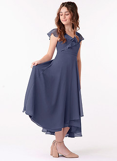 Azazie Posie Junior Stormy A-Line Ruched Chiffon Dress image3