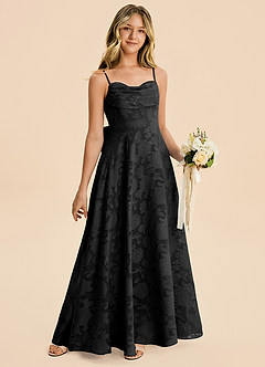 Azazie Bear Junior A-Linie Plissee Blumen-Burnout Kleid Schwarz image4