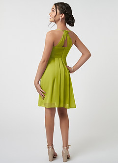 Azazie Ginny Junior Lemongrass A-Line Pleated Chiffon Dress image4