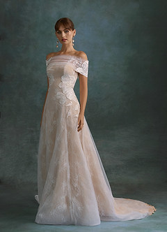 Azazie Berkely Trouwjurken Jurk van Tule met A-Lijn Off-shoulder Diamant Wit Naakt image1