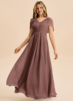 Azazie Emma Junior Robe Trapèze en Mousseline de soie Plissée Expresso image4