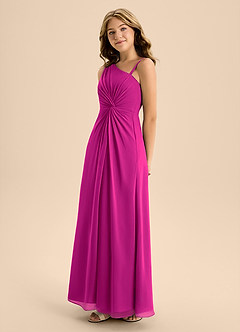 Azazie Brooke Junior Fuchsia A-Line Side Slit Chiffon Dress image6