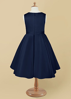 Azazie Coco Flower Girl Dresses Dark Navy A-Line Bow Matte Satin Dress image6