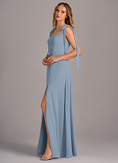 Azazie Debra Bridesmaid Dresses Dusty Blue A-Line with Pockets Chiffon Convertible Dress image4