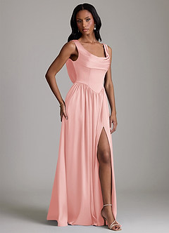 Azazie Novi Bridesmaid Dresses Powder Pink A-Line with Pockets Stretch Satin Dress image5