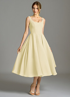 Azazie Amalie Bridesmaid Dresses Lemon Sorbet A-Line Pleated Chiffon Dress image3