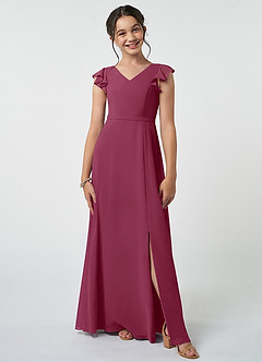 Azazie Claudine Junior Mulberry A-Line Pleated Chiffon Dress image1