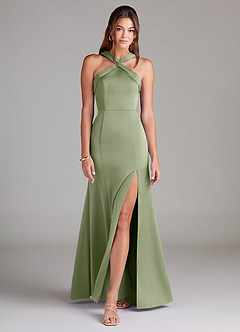 Azazie Rue Bridesmaid Dresses Pistachio Mermaid Pleated Stretch Satin Dress image3