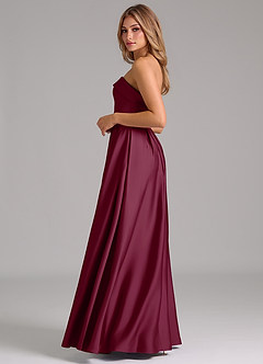 Azazie Lucienne Bridesmaid Dresses Mulberry A-Line Strapless Stretch Satin Convertible Dress image3