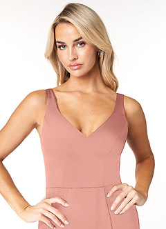 Azazie Jess Final Sale Dusty Blue Sheath V-Neck Stretch Satin Dress image6