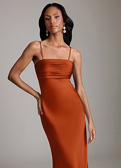 Azazie Saylor Brudtärnklänningar Klä av Sjöjungfru i Stretch Satin Axelbandslös Bränd Apelsin image3