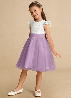 Azazie Vetty Flower Girl Dresses Ivory Wisteria A-Line Lace Tulle Dress image3
