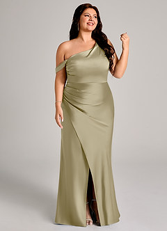 Azazie Madelyn Bridesmaid Dresses Moss Green Mermaid One Shoulder Stretch Satin Convertible Dress image13
