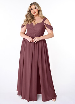 Azazie Lianne Bridesmaid Dresses Sangria A-Line Off the Shoulder Chiffon Dress image7