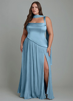 Azazie Stephanie Bridesmaid Dresses Steel Blue A-Line Pleated Stretch Satin Dress image14