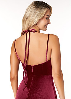Azazie Sora Bridesmaid Dresses Burgundy A-Line Halter Bow Velvet Dress image6